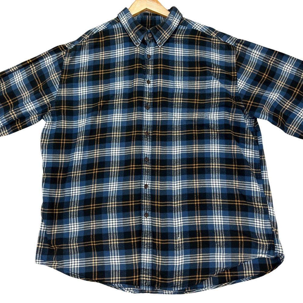 Croft Barrow Button Down Shirt Mens XL‎ Blue Black Gold Plaid Flannel Twill